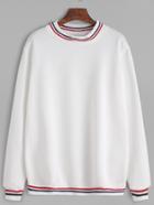 Shein White Stripe Trim Sweatshirt