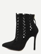 Shein Black Cutout Point Toe Stiletto Suede Booties