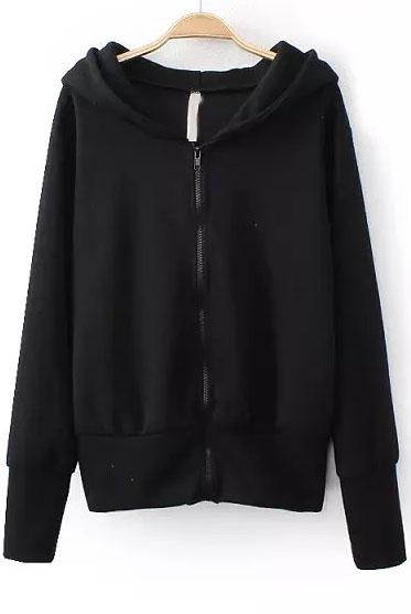 Shein Black Hooded Long Sleeve Loose Sweatshirt