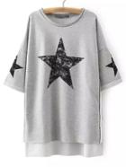Shein Light Grey Star Printed High Low T-shirt