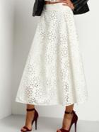 Shein White Elastic Waist Hollow Out A-line Skirt