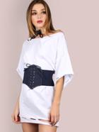 Shein Distressed Raw Cut Tee Off White