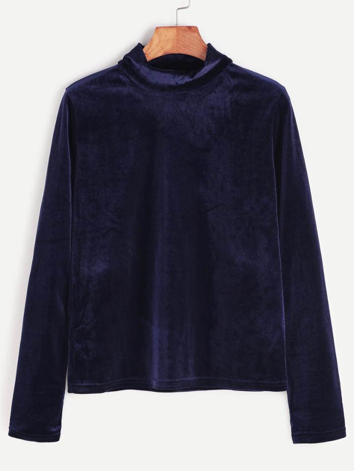 Shein Royal Blue Mock Neck Velvet Top