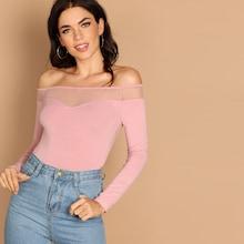 Shein Off Shoulder Mesh Contrast Tee