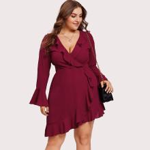 Shein Plus Flounce Trim Surplice Wrap Dress
