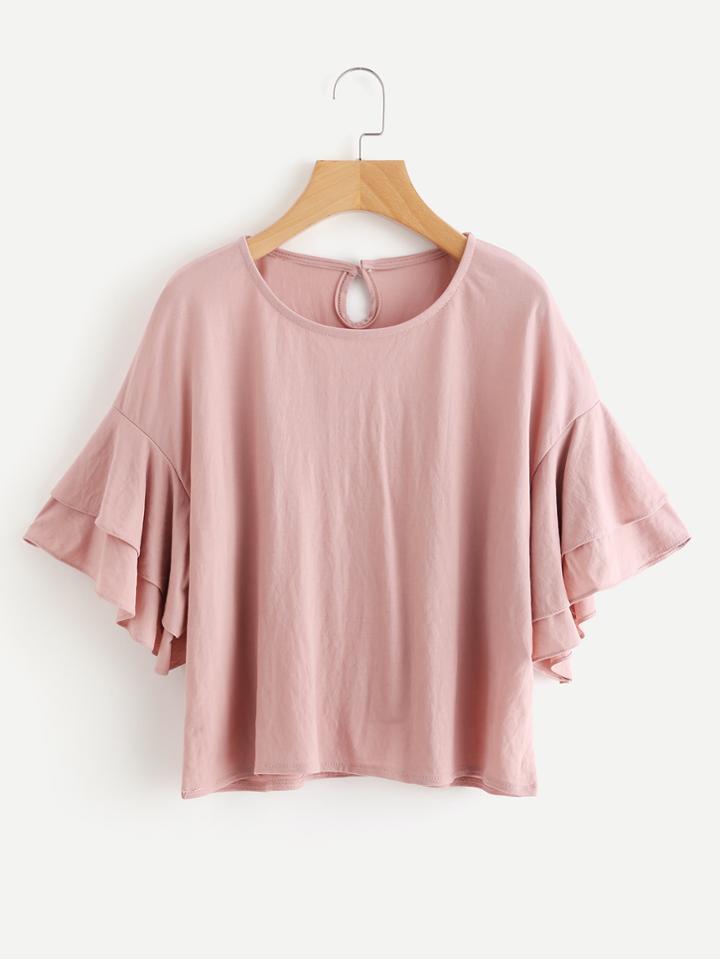 Shein Drop Shoulder Layered Sleeve Keyhole Back Top
