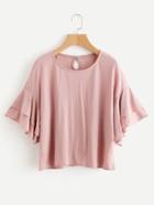 Shein Drop Shoulder Layered Sleeve Keyhole Back Top