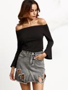 Shein Black Off The Shoulder Bell Sleeve T-shirt
