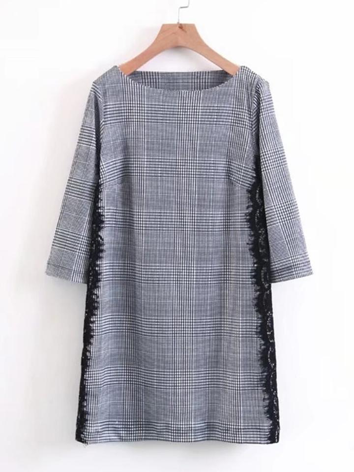 Shein Lace Insert Plaid Dress