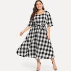 Shein Plus Belted Gingham Dress