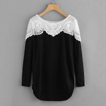 Shein Plus Contrast Lace Curved Hem Tee