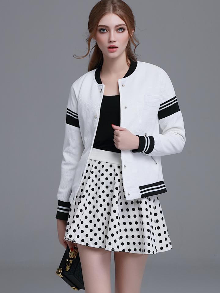 Shein White Striped Hidden Button Front Jacket