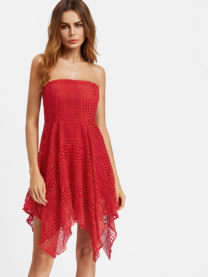 Shein Geo Lace Overlay Handkerchief Bandeau Dress