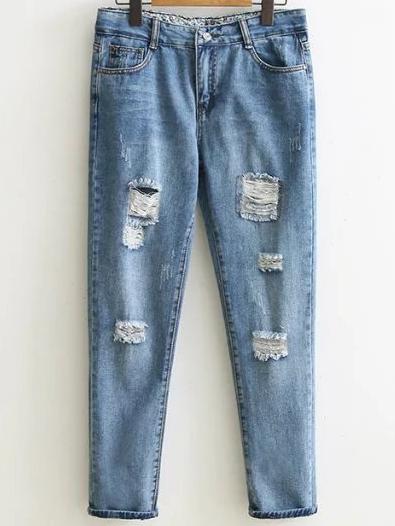 Shein Distressed Detail Boyfriend Jeans