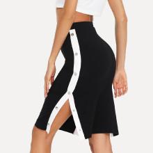 Shein Contrast Snap Button Side Bodycon Skirt