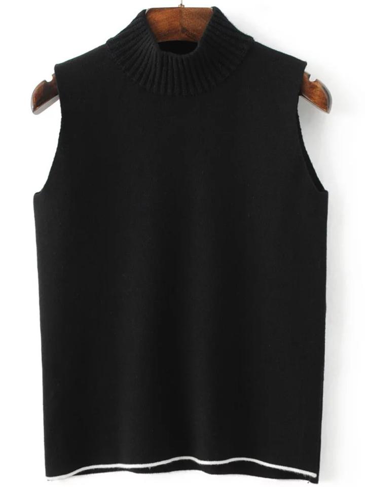 Shein Black Mock Neck Contrast Trim Sweater Vest