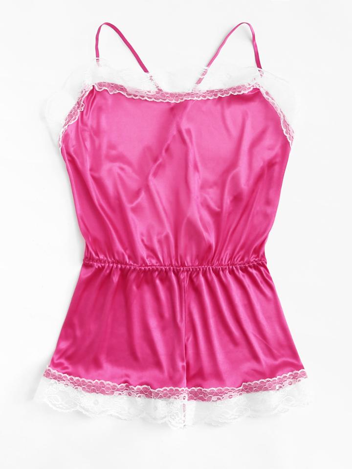 Shein Lace Trim Satin Romper