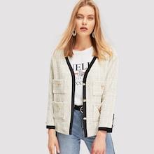 Shein Button & Pocket Front Long Sleeve Coat