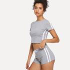 Shein Striped Tape Side Crop Tee With Shorts