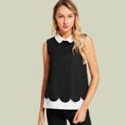 Shein Contrast Collar And Hem Keyhole Back Top