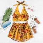 Shein Floral Halter Top & Wide Leg Shorts Set