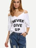 Shein Letter Print Cold Shoulder High-low T-shirt