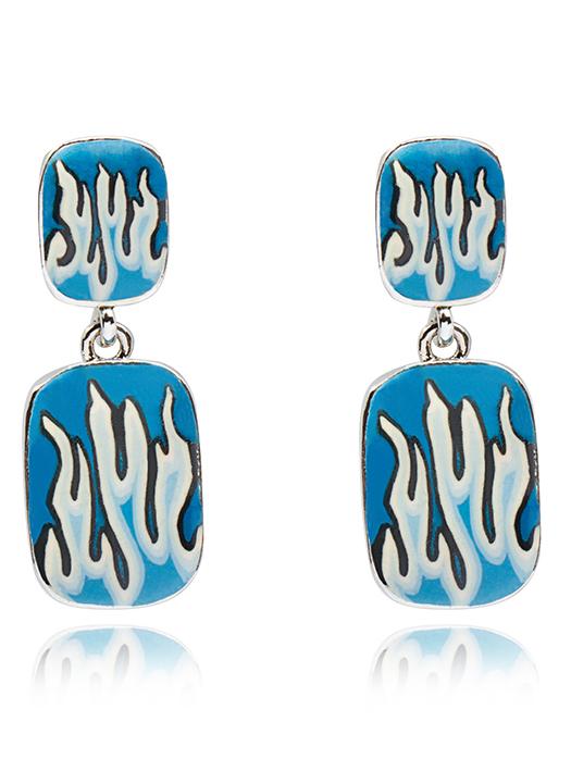 Shein Blue Pattern Rectangle Dangle Earrings