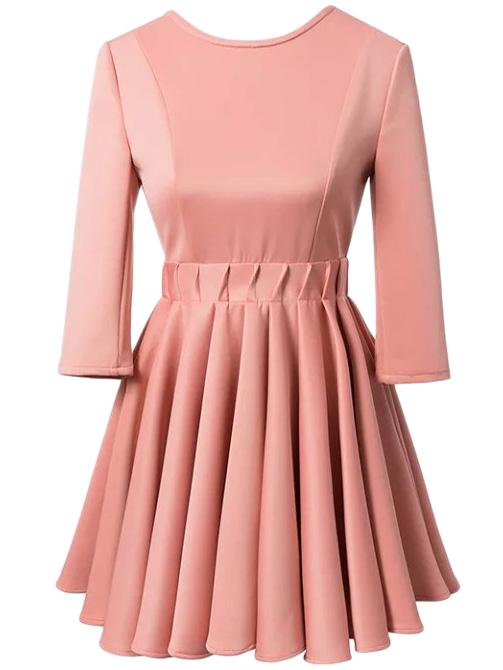 Shein Pink Zipper Backless Pleated Flare Dress