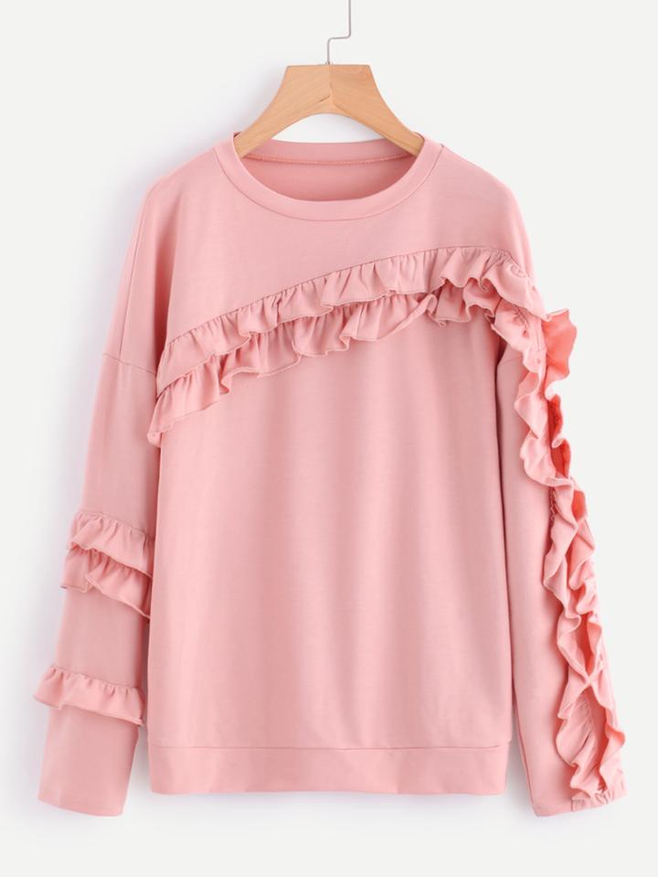 Shein Ruffle Decoration Drop Shoulder Sweatshirt