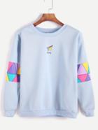 Shein Pale Blue Patchwork Print Sweatshirt