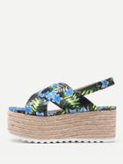 Shein Flower Print Cross Strap Slingback Platform Wedges