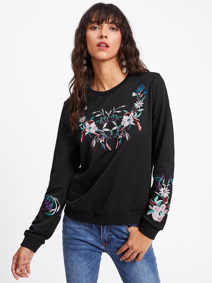 Shein Botanical Embroidered Pullover