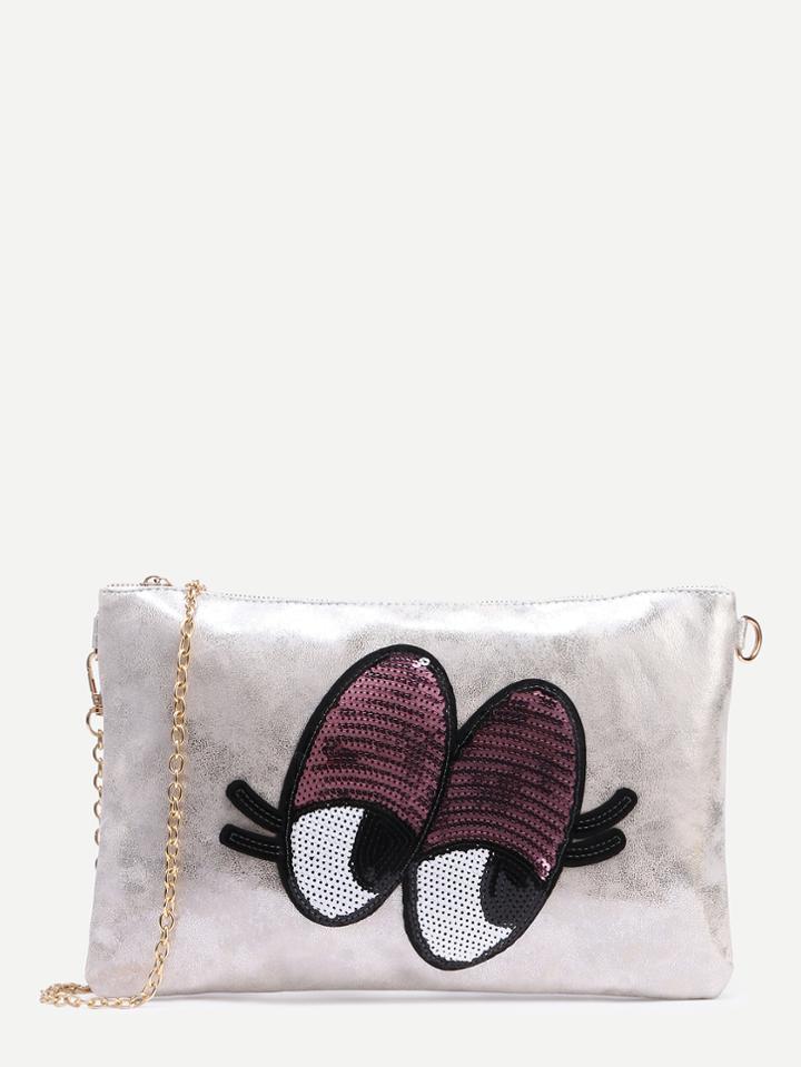 Shein Silver Sequin Eye Clutch With Chain