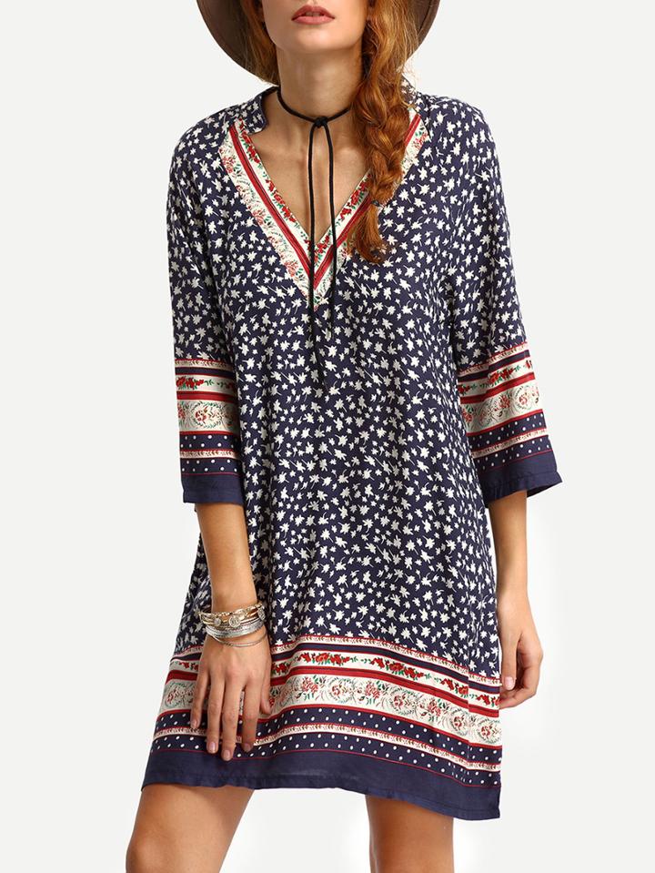 Shein V-neck Floral Print Tunic Dress