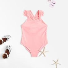 Shein Girls Cross Back Ruffle Swimsuit