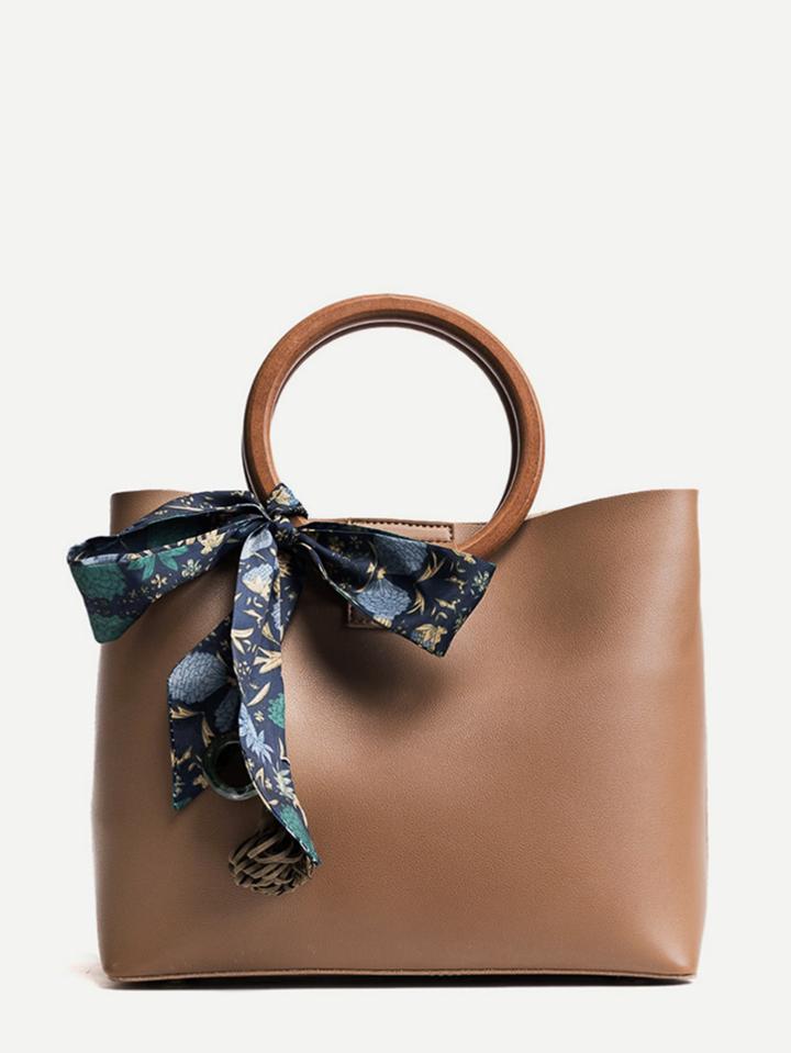 Shein Double O-ring Handle Tote Bag With Twilly Scarf