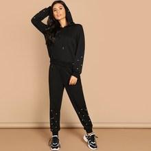 Shein Pearl Beading Detail Hoodie & Pants Set