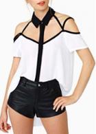 Rosewe Ol Short Sleeve Chiffon Shirts With Turndown Collar