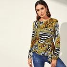 Shein Mixed Print Self Belted Top