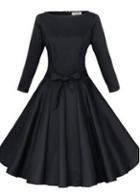 Rosewe Zipper Closure Bowknot Decorated Black Skater Dress
