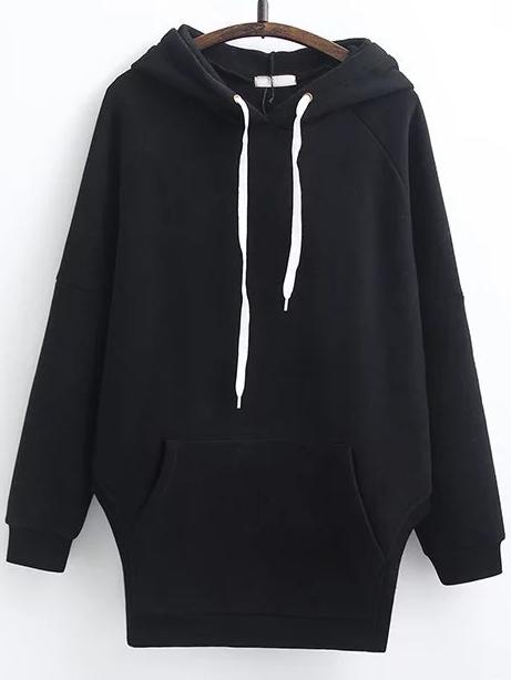 Shein Black Side Slit Asymmetrical Hooded Sweatshirt