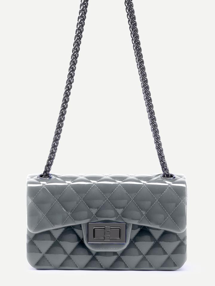 Shein Dark Grey Plastic Quilted Flap Bag With Chain
