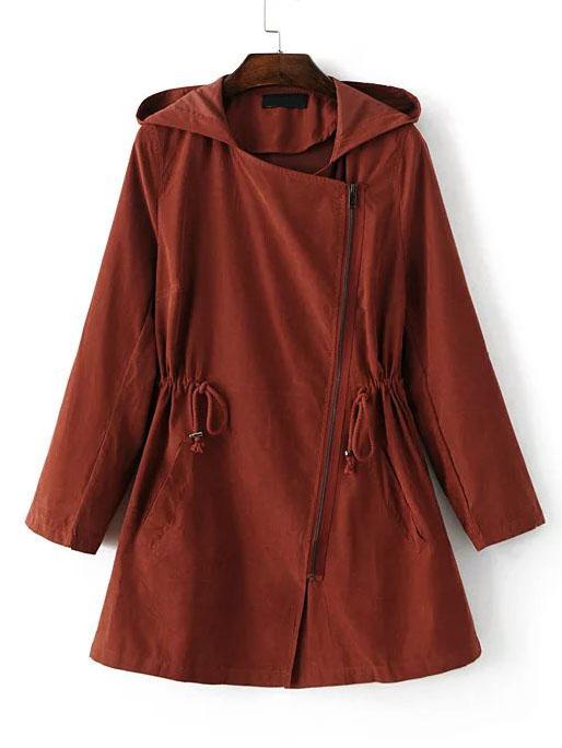 Shein Hooded Asymmetric Zipper Drawstring Outerwear