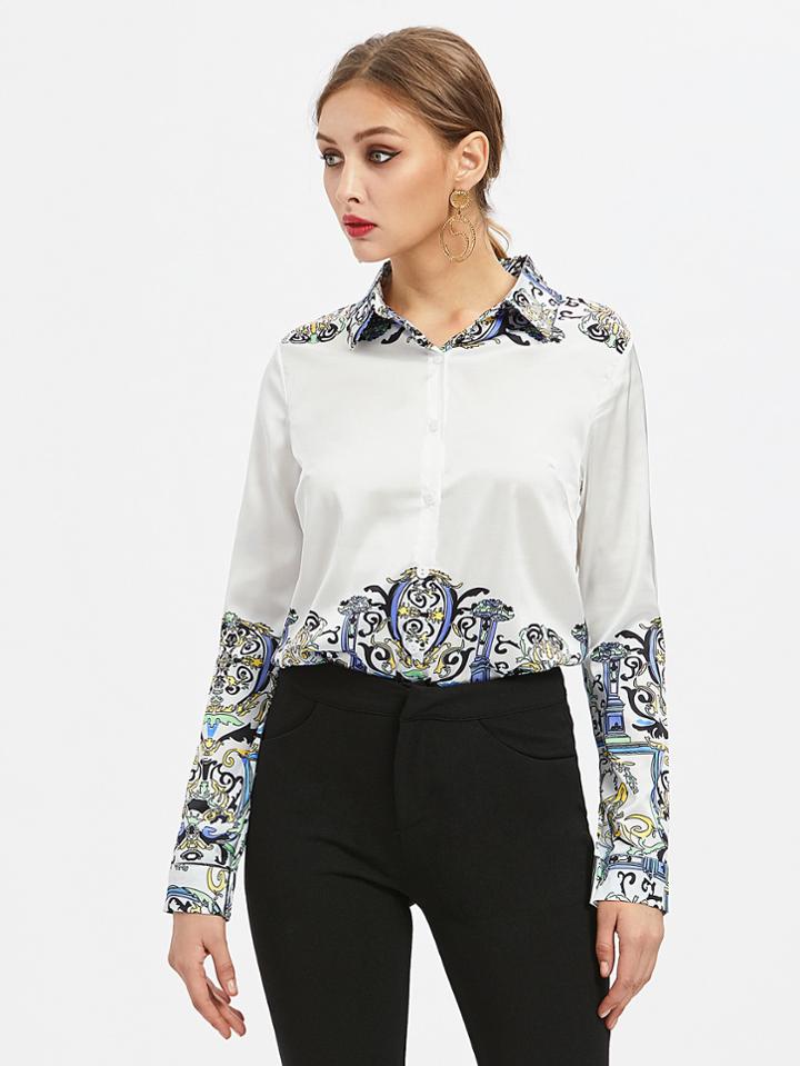 Shein Aztec Print Point Collar Shirt