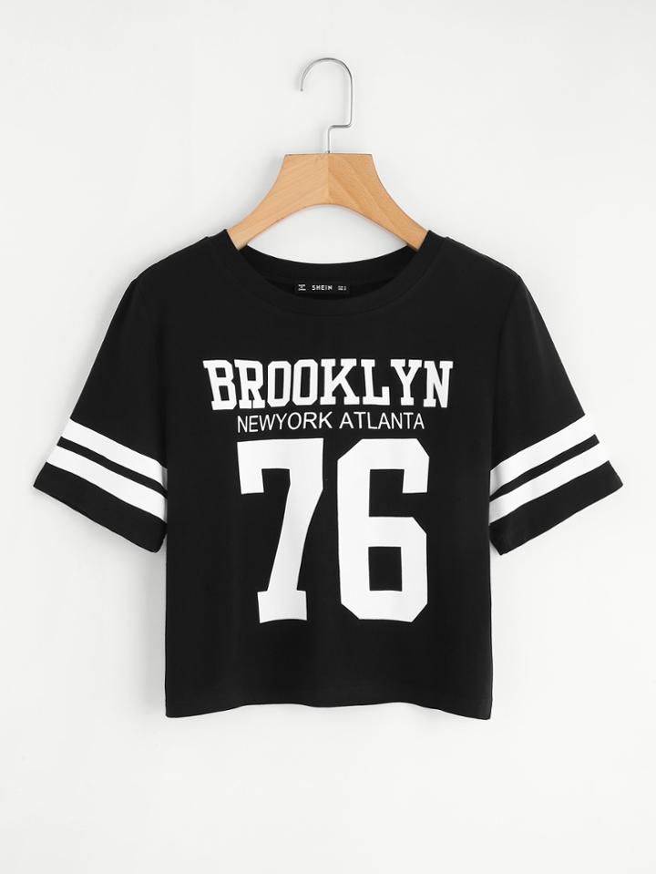 Shein Crop Varsity Print T-shirt