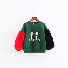 Shein Girls Contrast Faux Fur Figure Print Sweatshirt