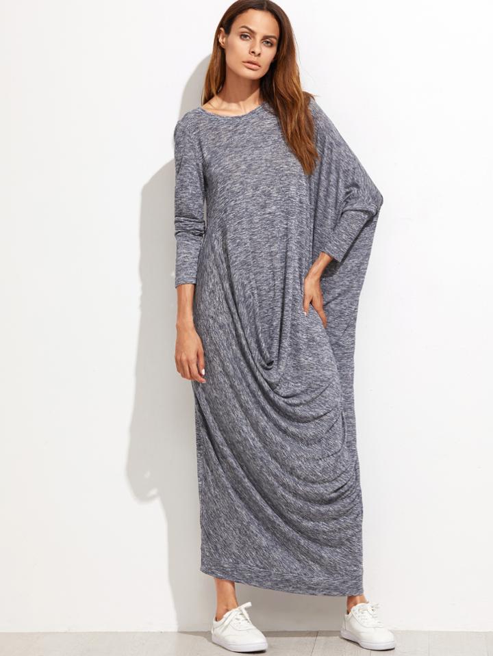 Shein Navy Marled Knit Draped Asymmetric Oversized Dress