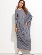 Shein Navy Marled Knit Draped Asymmetric Oversized Dress