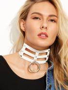 Shein White Geometric Faux Leather Hoop Wide Choker Necklace