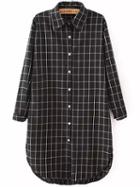 Shein Black Lapel Long Sleeve Plaid Shirt Dress